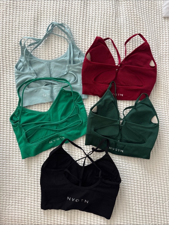 NVGTN Other - NVGTN Strappy Ribbed Sports Bra Set - Black, Light Blue, Green, Dark Green, Red